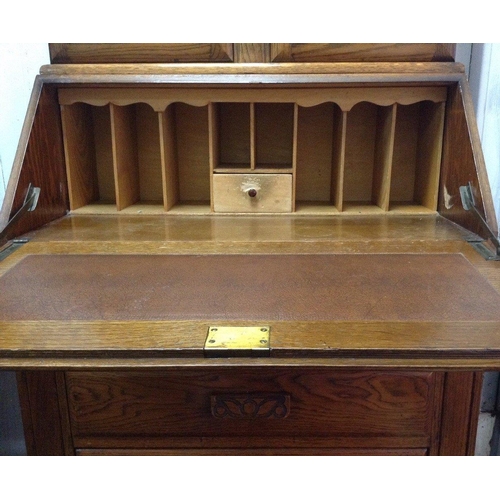 373 - C1920/30's Bureau book case with glazed doors over bureau abd three drawers 194cm height x 72cm widt... 