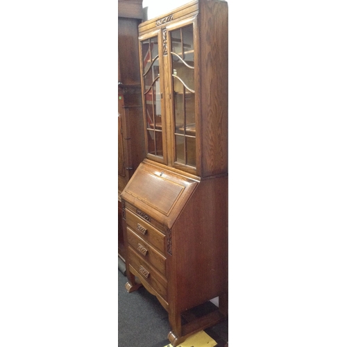 373 - C1920/30's Bureau book case with glazed doors over bureau abd three drawers 194cm height x 72cm widt... 