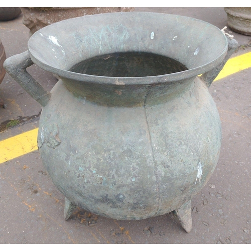 384 - A VINTAGE VERDI-GRIS style heavy metal LARGE witches style cauldron - suitable for garden planter or... 