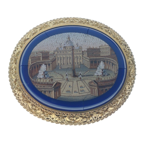 46 - OUTSTANDING CRAFTMANSHIP!!ANTIQUE MICRO MOSAIC 'fine yellow metal' oval BROOCH depicting St Peter's ... 