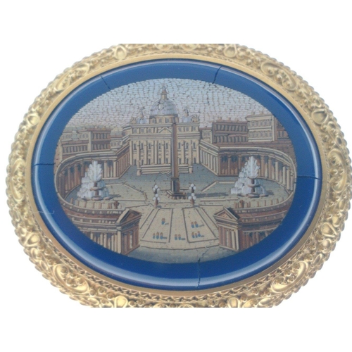 46 - OUTSTANDING CRAFTMANSHIP!!ANTIQUE MICRO MOSAIC 'fine yellow metal' oval BROOCH depicting St Peter's ... 