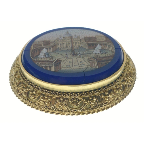 46 - OUTSTANDING CRAFTMANSHIP!!ANTIQUE MICRO MOSAIC 'fine yellow metal' oval BROOCH depicting St Peter's ... 