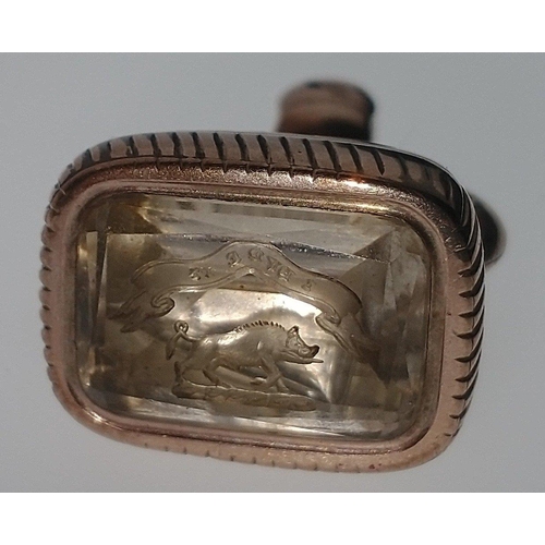 47 - VICTORIAN A large 'yellow metal' FOB clear stone inset intaglio with a SUBSTANTIAL gross weight 17.3... 