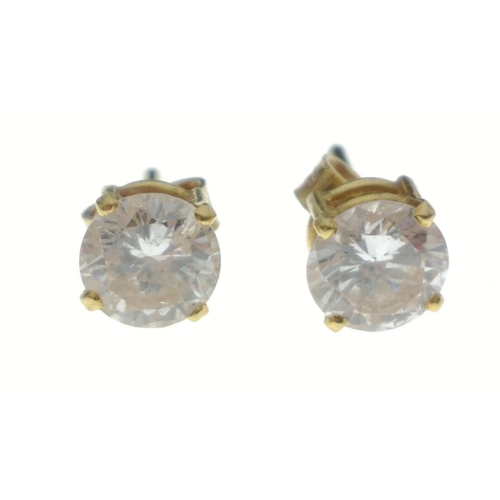 48A - Ladies pair of Diamond 18ct yellow gold earrings - diamonds approx 0.7carat each(6mmx6mmx3mm)#52