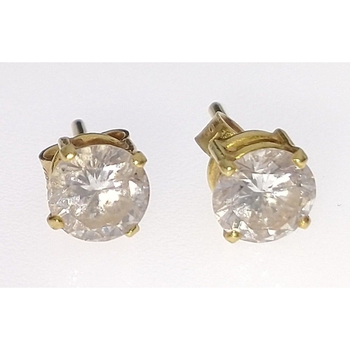 48A - Ladies pair of Diamond 18ct yellow gold earrings - diamonds approx 0.7carat each(6mmx6mmx3mm)#52