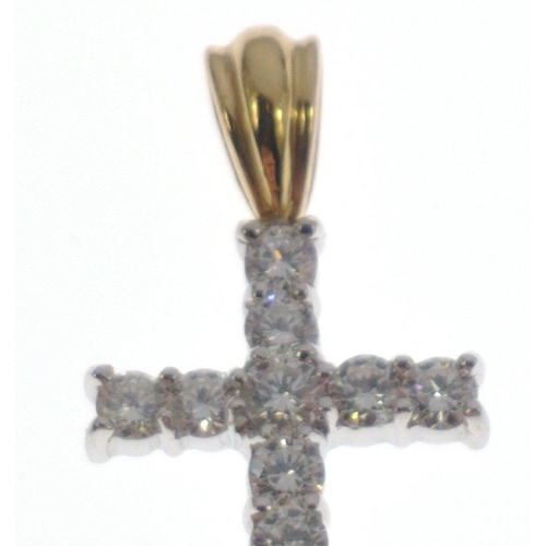 68 - PRETTY! 750 stamped yellow gold diamond (11 diamonds tested) set cross PENDANT, dimensions 2cm x 1.5... 