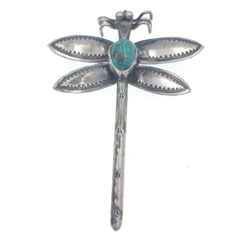 88B - VINTAGE 'White Metal' unmarked but FABULOUS QUALITY Dragonfly brooch with blue stone centred - 7cm l... 