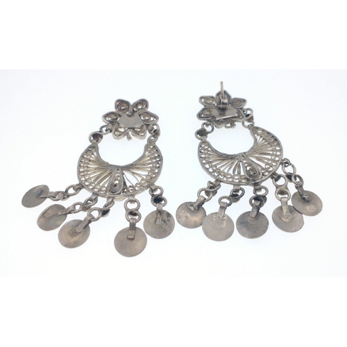 88C - PERSIAN SILVER stamped 60 in Arabic - filigree style earrings (one stud broken and missing) 14g appr... 