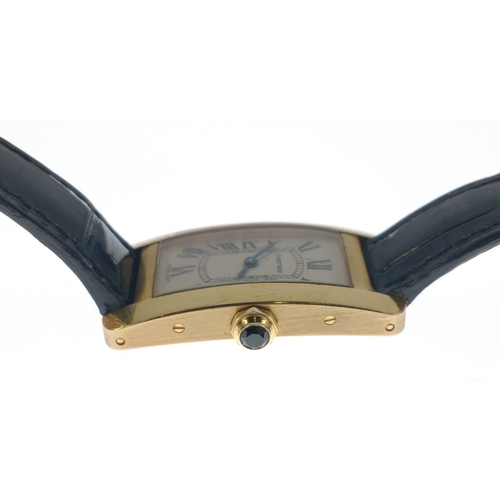 93 - CARTIER tank ladies WRIST WATCH 750 stamped casing complete with a sapphire within the watch winder,... 