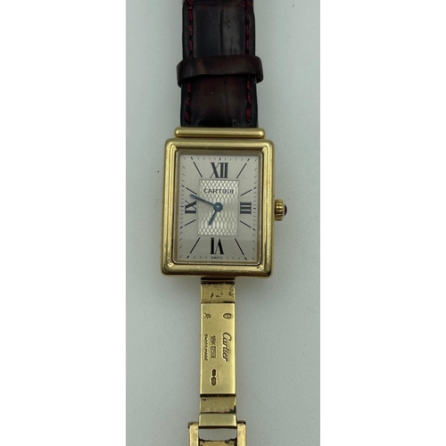 94 - An IMPRESSIVE CARTIER 18k/750 quartz stamped tank WRIST WATCH with leather strap(no paperwork or box... 