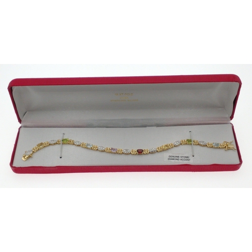 1 - Yellow metal bracelet stamped 18 and 925 (18kt gold plated over 925 silver) set with various colour ... 