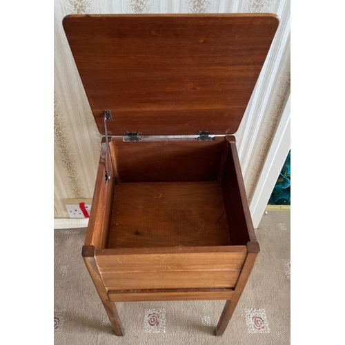 108 - A RETRO teak lidded SEWING work-table for storage etc and a small bottom drawer dimensions top 40cm ... 