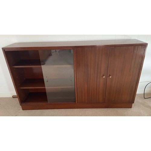 119 - A c1960's RETRO teak floor bookcase half glazed half cupboard  4.5ft length x 10depth x 3fg height ... 