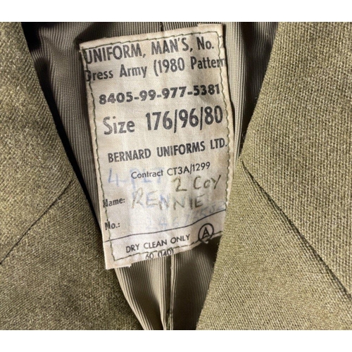 45 - British Army uniform, a khaki green jacket with Bernard Uniforms Ltd label 