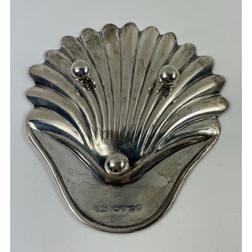 80 - A London hallmarked 1872 silver shell-shaped DISH by silversmith CHARLES FREDERICK HANCOCK, 11cm x 1... 