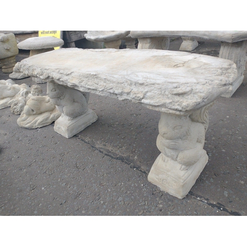 151 - Garden bench with bark effect top and squirrel plinths#167