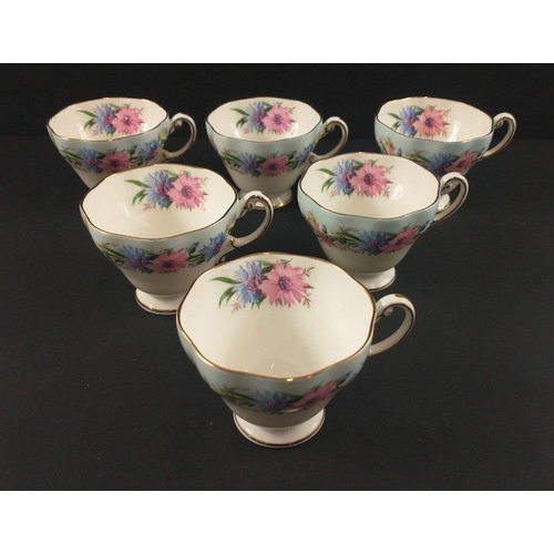 102 - A vintage FOLEY cornflower coffee set to include 6 cups, 6 saucers (15cm), 6 saucers (14cm) 1 coffee... 