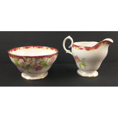 110 - A Vintage five cup QUEEN ANNE tea service with six saucers and six side plates in the floral and col... 