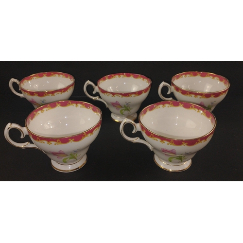 110 - A Vintage five cup QUEEN ANNE tea service with six saucers and six side plates in the floral and col... 