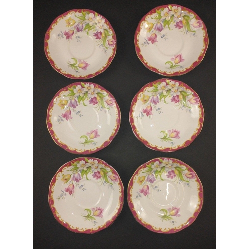 110 - A Vintage five cup QUEEN ANNE tea service with six saucers and six side plates in the floral and col... 