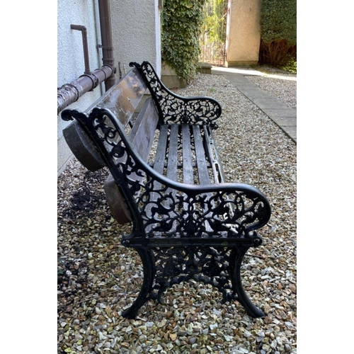 117 - A LOVELY VINTAGE cast iron three seater garden seat with pine cones in the mouldings- very unusual !... 