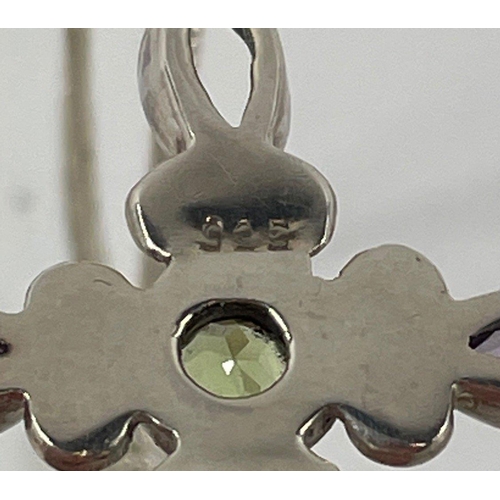 12 - A 925 stamped silver cross pendant with coloured stones on a 925 silver stamped chain gross weight 1... 