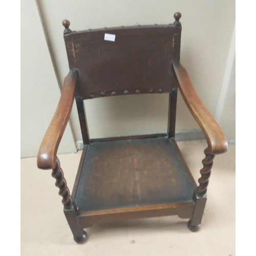 188B - Low wooden chair with barley twist arms#196