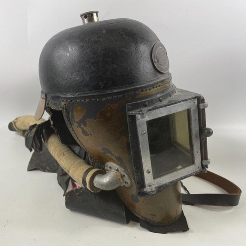 237 - A rare Siebe Gorman & Co. COAL MINE RESCUE SMOKE HELMET. Ex. Scottish Coalfield Midlothian Mining in... 