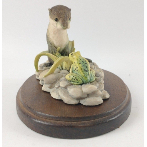 244 - Vintage BORDER FINE ARTS otter kit and frog signed Ayres on wooden base#255