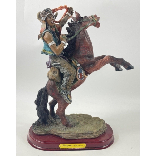 246 - A finely detailed Native American chief on a rearing horse (approx 28cm tall) from the YANGLIN Colle... 