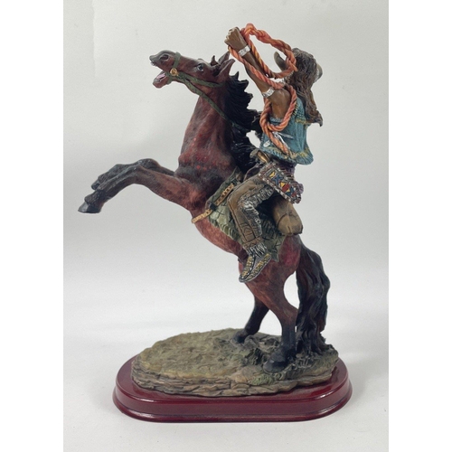 246 - A finely detailed Native American chief on a rearing horse (approx 28cm tall) from the YANGLIN Colle... 