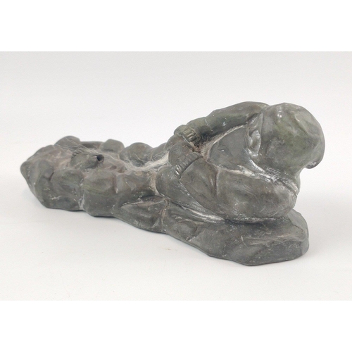 254 - A vintage Inuit soapstone carving from 1972 signed by AARDVARK of Canada of a fisherman trying to ha... 