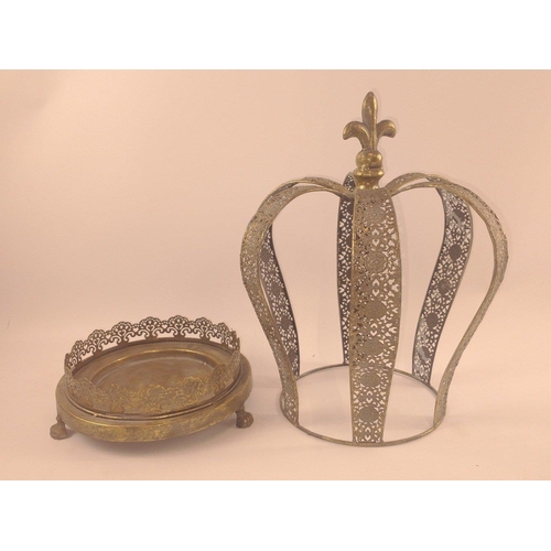 273 - IMPRESSIVE - YOUR CROWNING GLORY' !!A large pierced metal crown candle holder with base on raised p... 