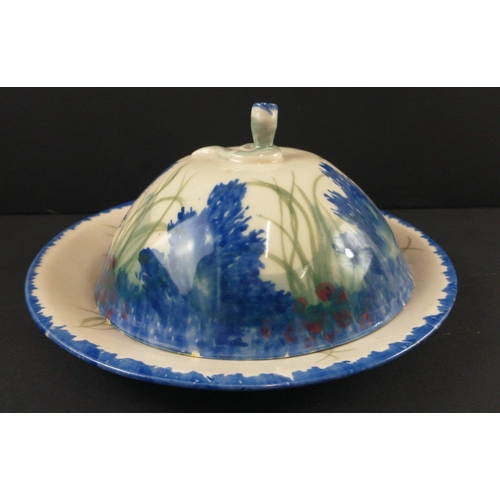 282 - A CHARMING studio pottery hand painted dome lidded cheese dish - lovely quality! - diameter 22cm x 1... 