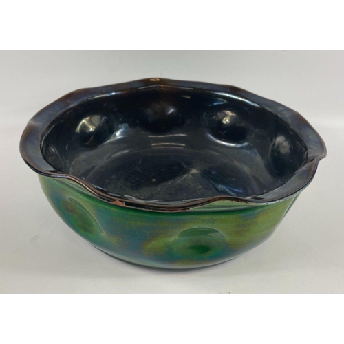 300 - A large dark green TORQUAY pottery ewer and bowl, ewer stands 40cm high and the bowl is 28cm dia, th... 