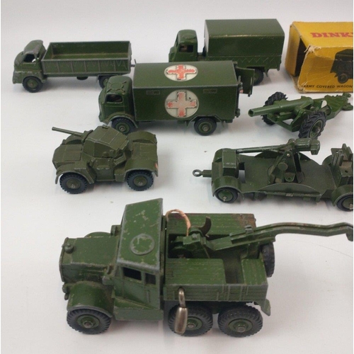 344 - VINTAGE MILITARY DINKY toys 2 x model 621 3-ton army wagon, 1 x model 623 army wagon, 1 model 626 mi... 