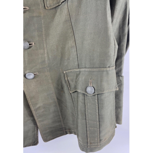 346 - RARE - A WWII German army artillery officer's summer tunic constructed of a lightweight grey cloth w... 