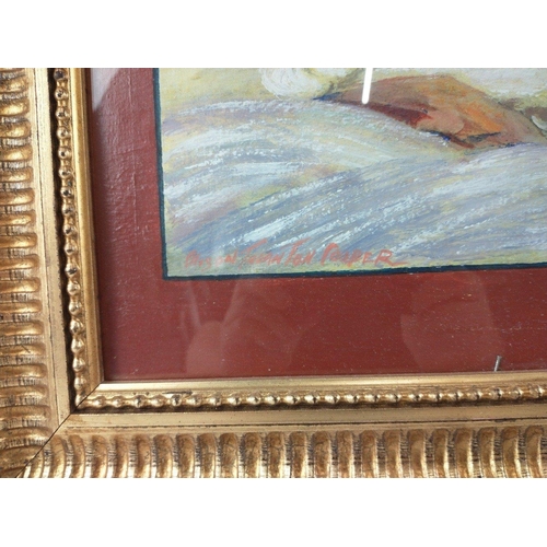 419 - An original oil on board, A Baby by Alison Thornton-Cooper in gilt frame size 50x42cm, visible work ... 