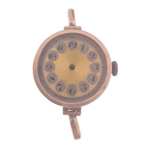 47 - A VINTAGE 9ct 375 stamped circular watch 2.5cm diameter and a 9ct marked expanding bracelet. Watch h... 