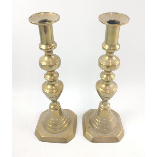 479 - Two antique brass early Victorian pair of candlesticks - height 30cm#502