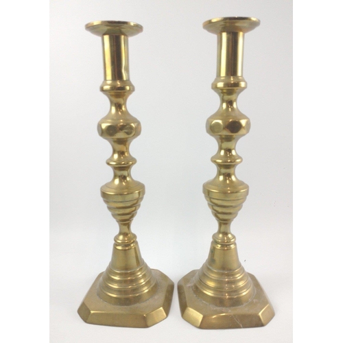 479 - Two antique brass early Victorian pair of candlesticks - height 30cm#502