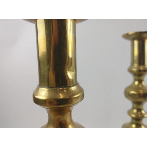 479 - Two antique brass early Victorian pair of candlesticks - height 30cm#502