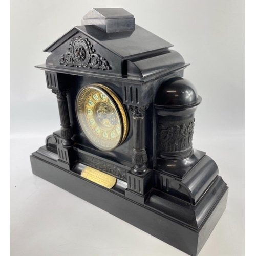 57 - VICTORIAN Slate clock with plaque stating 'Presented to Mr Peter A.Carlaw on the occasion of his mar... 