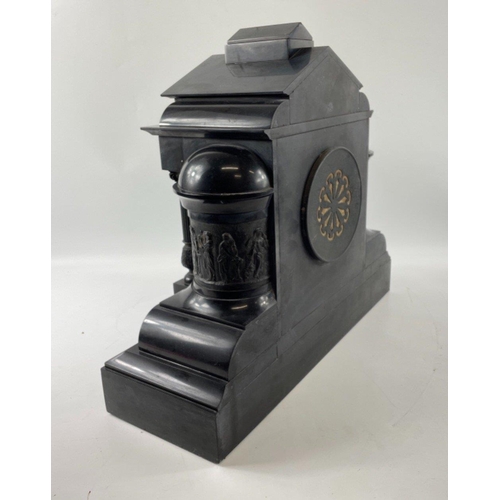 57 - VICTORIAN Slate clock with plaque stating 'Presented to Mr Peter A.Carlaw on the occasion of his mar... 