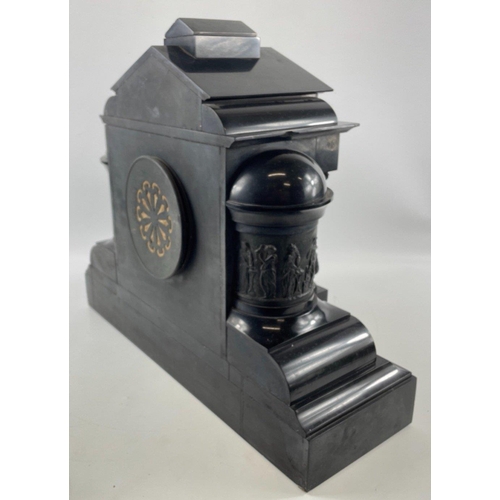 57 - VICTORIAN Slate clock with plaque stating 'Presented to Mr Peter A.Carlaw on the occasion of his mar... 