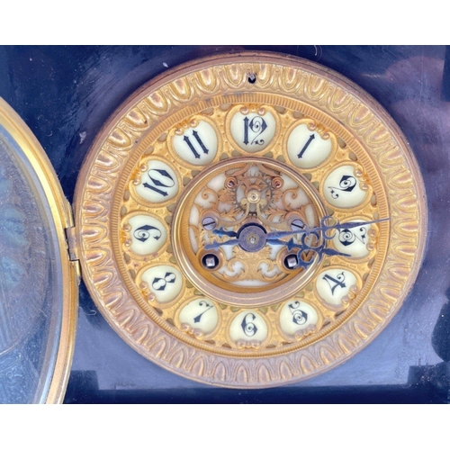 57 - VICTORIAN Slate clock with plaque stating 'Presented to Mr Peter A.Carlaw on the occasion of his mar... 