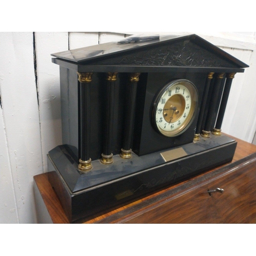 58 - A SUBSTANTIAL nice quality 19th Century VICTORIAN antique 8 day black marble Mantel Clock which has ... 