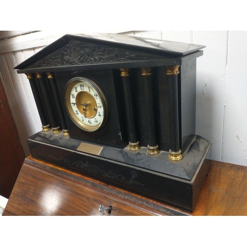 58 - A SUBSTANTIAL nice quality 19th Century VICTORIAN antique 8 day black marble Mantel Clock which has ... 