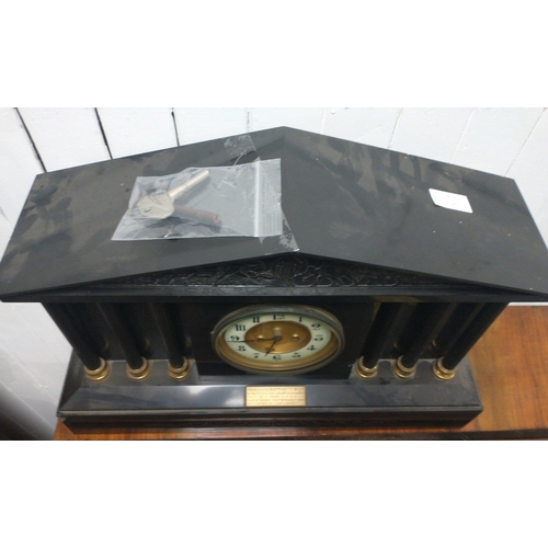 58 - A SUBSTANTIAL nice quality 19th Century VICTORIAN antique 8 day black marble Mantel Clock which has ... 