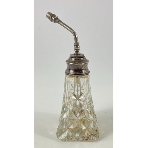 70 - A cut-glass scent atomiser with a sterling silver top and sprayer 9x 4.5cm#75